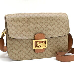 Celine Horse Carriage Shoulder Bag Crossbody Macadam Leather Beige Tan Brown
